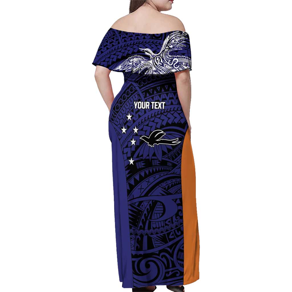 Personalised PNG New Ireland Family Matching Off Shoulder Maxi Dress and Hawaiian Shirt Bird of Paradise Tattoo Flag Motif LT9 - Polynesian Pride