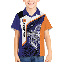 Personalised PNG New Ireland Family Matching Off Shoulder Maxi Dress and Hawaiian Shirt Bird of Paradise Tattoo Flag Motif LT9 Son's Shirt Orange - Polynesian Pride