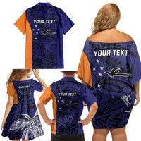Personalised PNG New Ireland Family Matching Off Shoulder Short Dress and Hawaiian Shirt Bird of Paradise Tattoo Flag Motif LT9 - Polynesian Pride