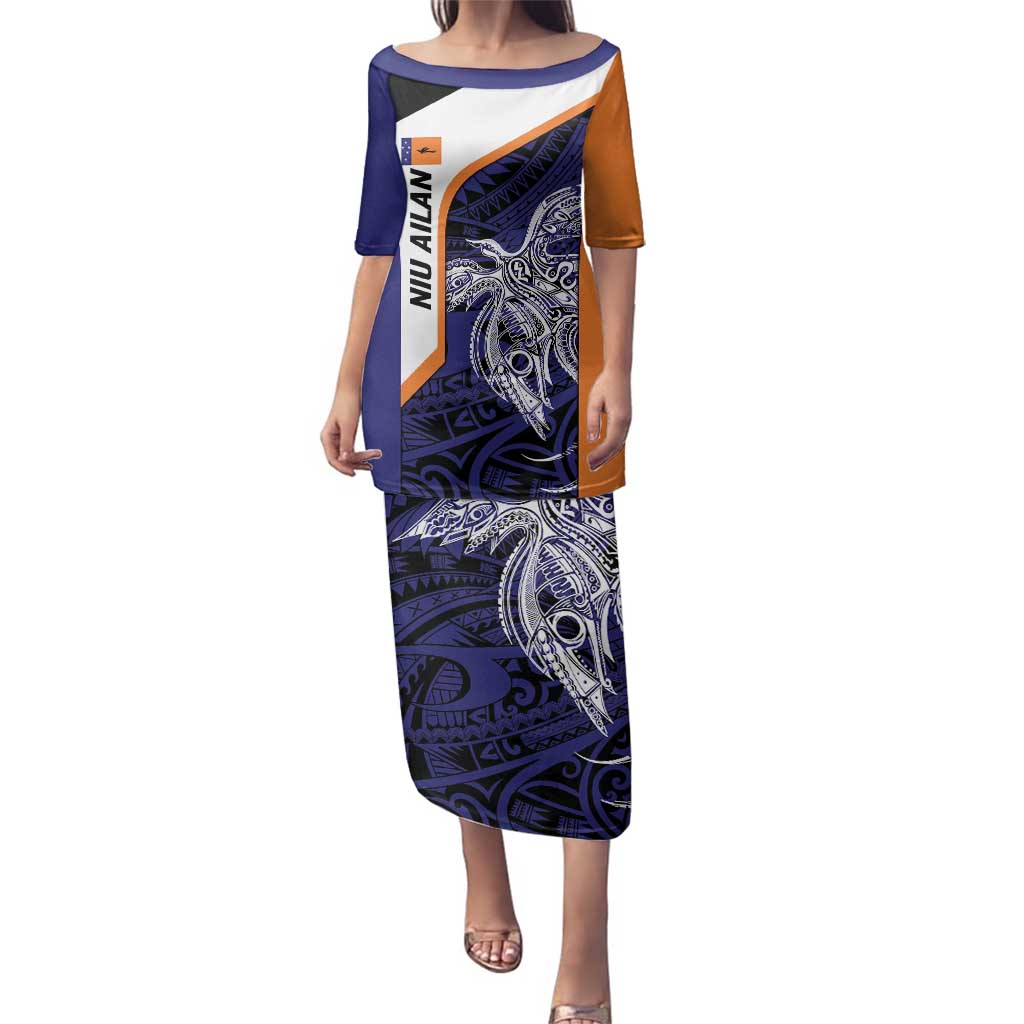Personalised PNG New Ireland Family Matching Puletasi and Hawaiian Shirt Bird of Paradise Tattoo Flag Motif LT9 Mom's Dress Orange - Polynesian Pride