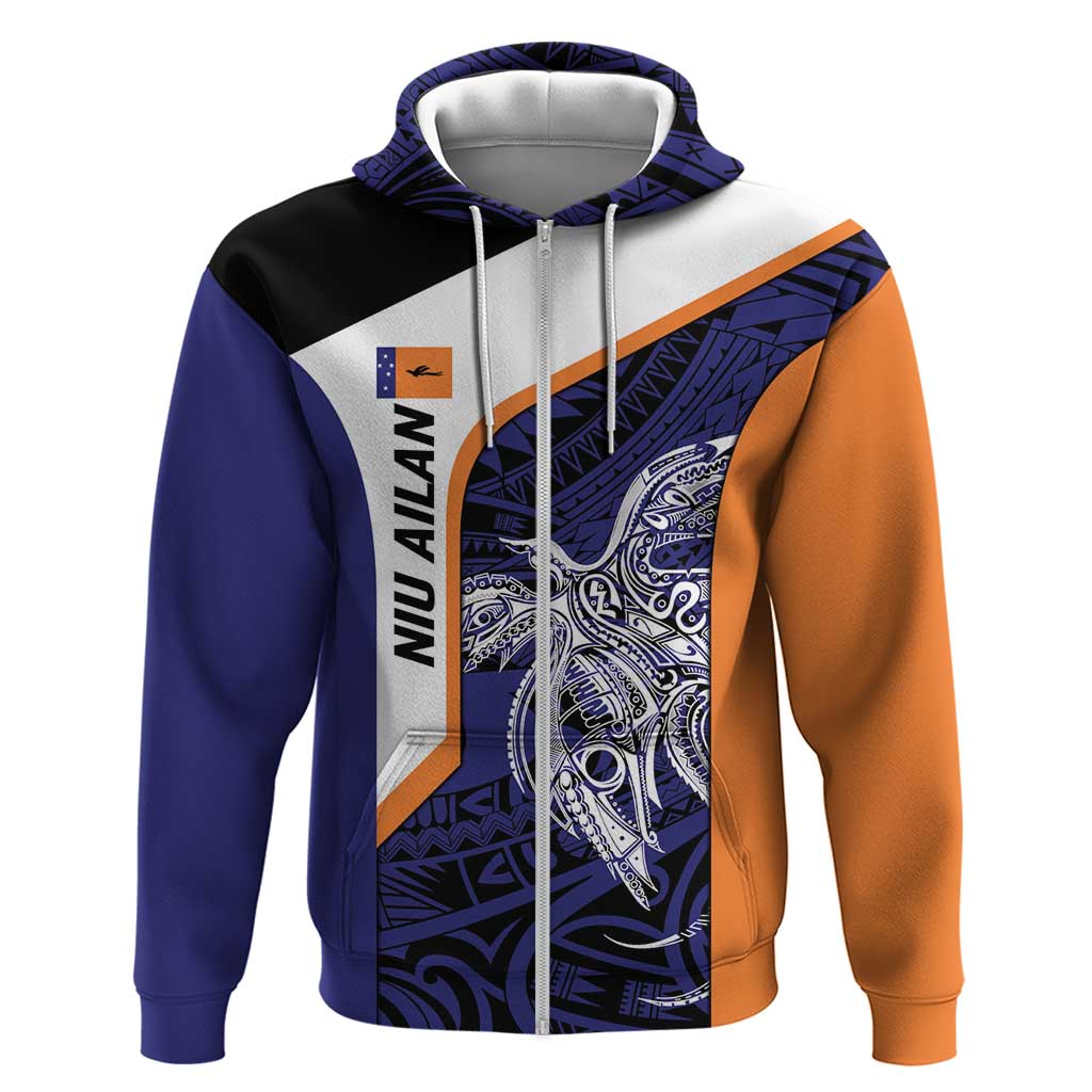 Personalised PNG New Ireland Hoodie Bird of Paradise Tattoo Flag Motif LT9 Zip Hoodie Orange - Polynesian Pride