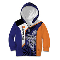 Personalised PNG New Ireland Kid Hoodie Bird of Paradise Tattoo Flag Motif LT9 Zip Hoodie Orange - Polynesian Pride