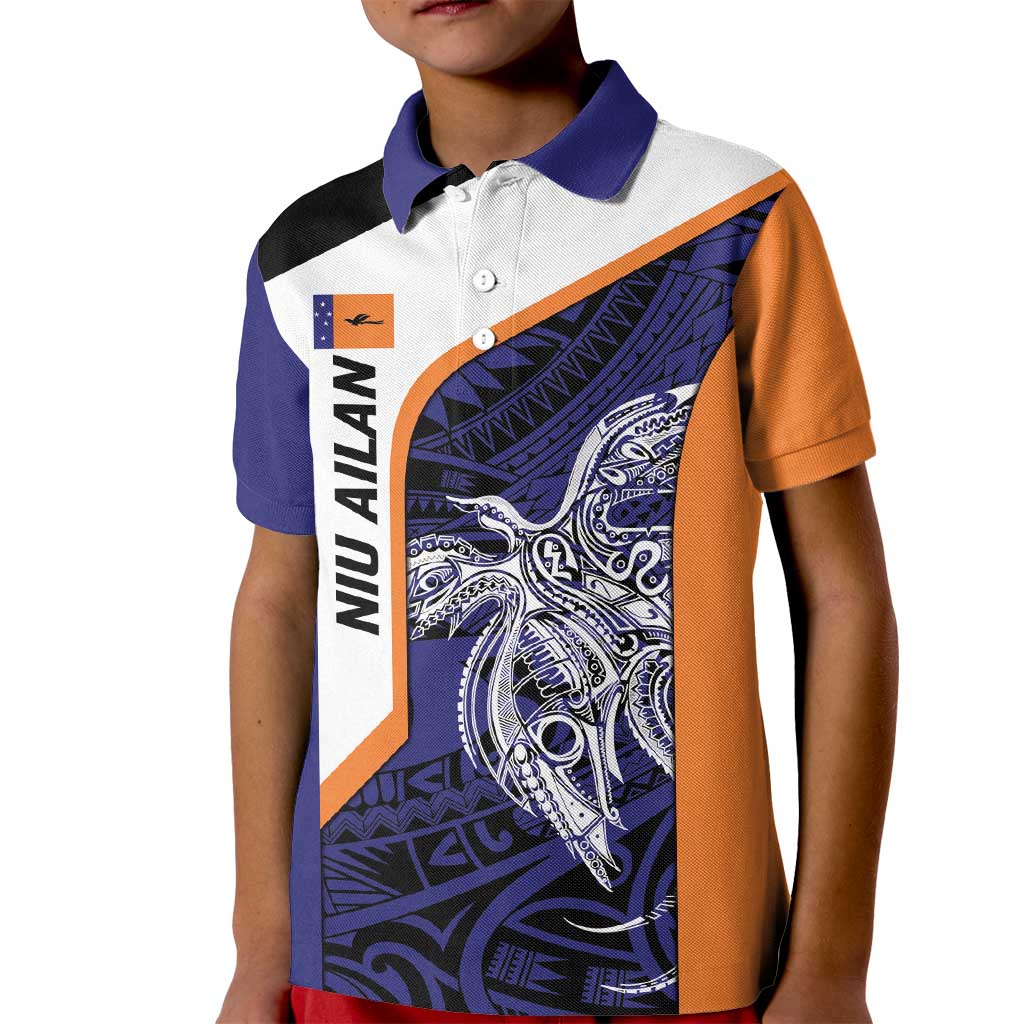 Personalised PNG New Ireland Kid Polo Shirt Bird of Paradise Tattoo Flag Motif LT9 Kid Orange - Polynesian Pride