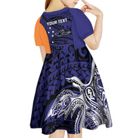 Personalised PNG New Ireland Kid Short Sleeve Dress Bird of Paradise Tattoo Flag Motif LT9 - Polynesian Pride