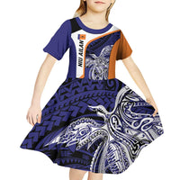 Personalised PNG New Ireland Kid Short Sleeve Dress Bird of Paradise Tattoo Flag Motif LT9 - Polynesian Pride