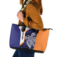 Personalised PNG New Ireland Leather Tote Bag Bird of Paradise Tattoo Flag Motif LT9 Orange - Polynesian Pride