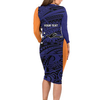 Personalised PNG New Ireland Long Sleeve Bodycon Dress Bird of Paradise Tattoo Flag Motif LT9 - Polynesian Pride