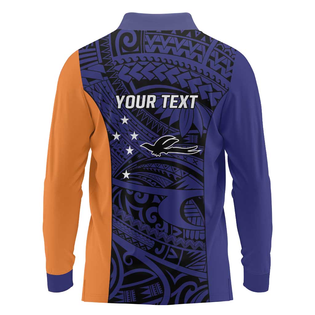 Personalised PNG New Ireland Long Sleeve Polo Shirt Bird of Paradise Tattoo Flag Motif LT9 - Polynesian Pride