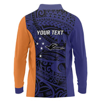 Personalised PNG New Ireland Long Sleeve Polo Shirt Bird of Paradise Tattoo Flag Motif LT9 - Polynesian Pride