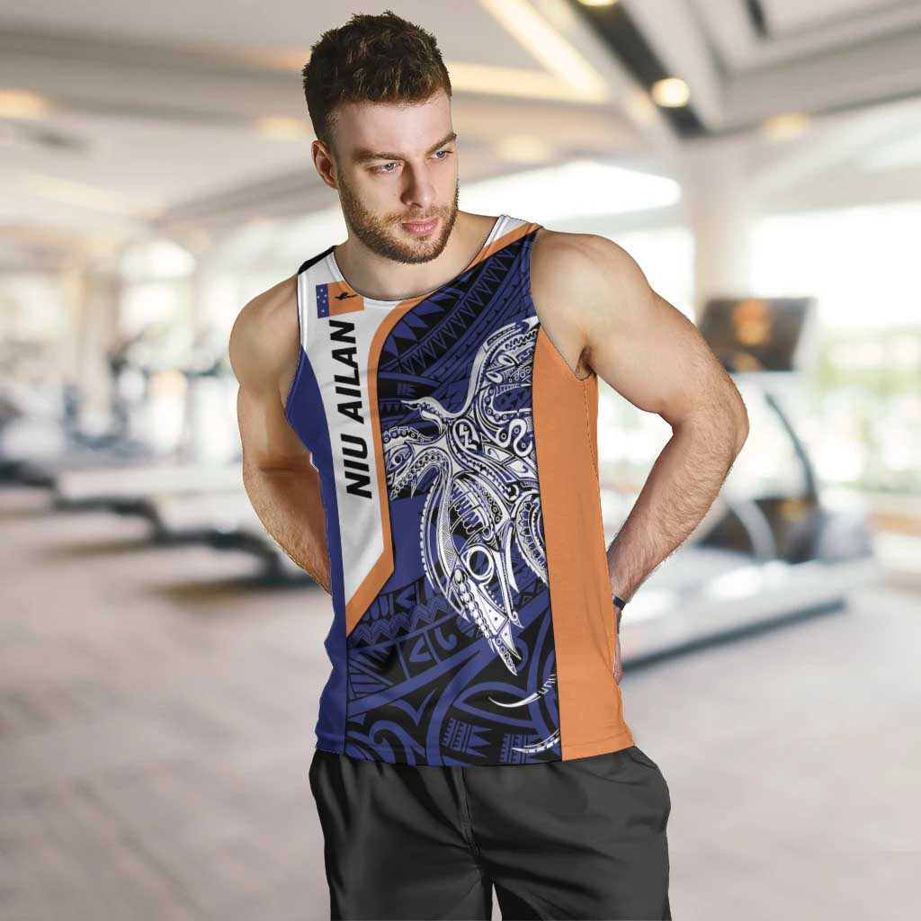 Personalised PNG New Ireland Men Tank Top Bird of Paradise Tattoo Flag Motif LT9 Orange - Polynesian Pride