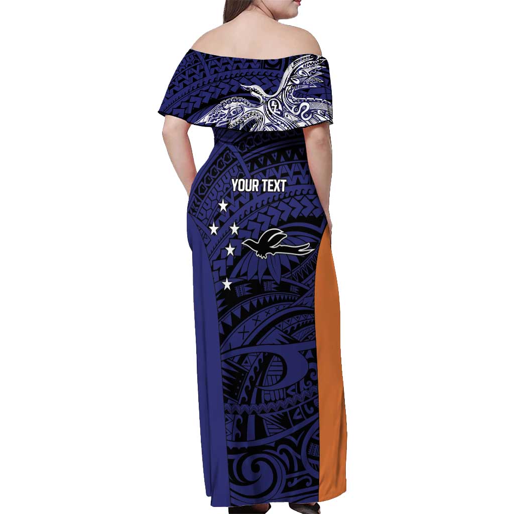Personalised PNG New Ireland Off Shoulder Maxi Dress Bird of Paradise Tattoo Flag Motif LT9 - Polynesian Pride
