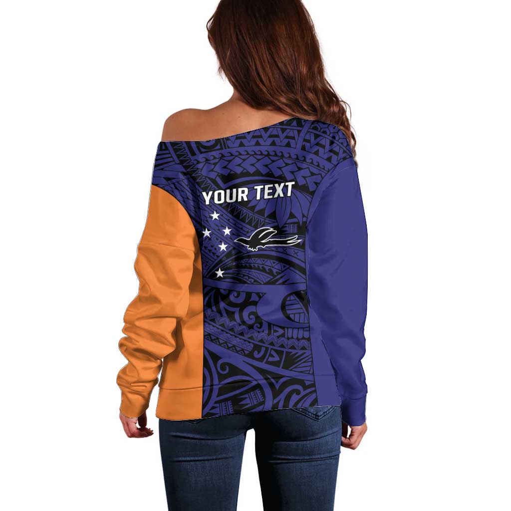 Personalised PNG New Ireland Off Shoulder Sweater Bird of Paradise Tattoo Flag Motif LT9 - Polynesian Pride