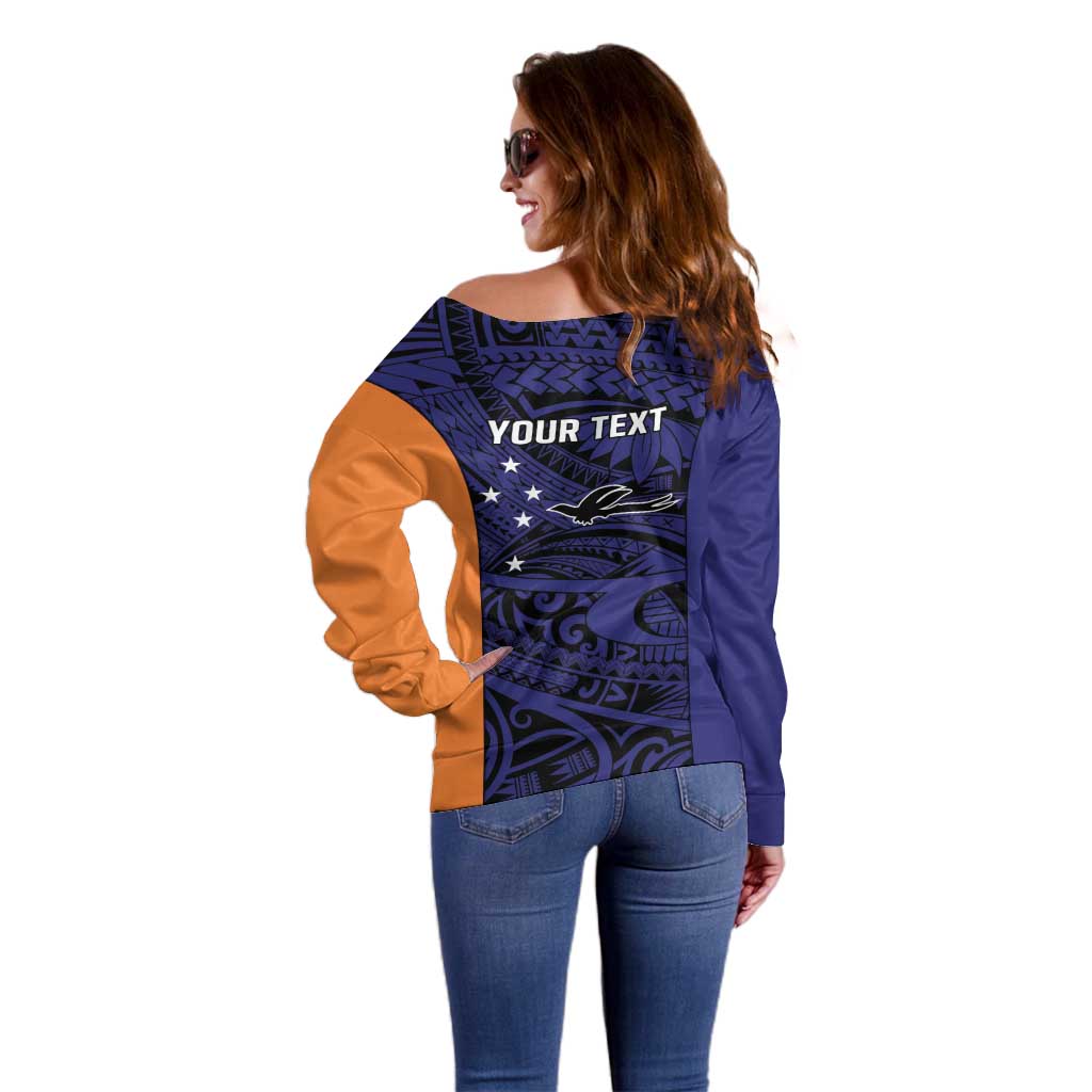 Personalised PNG New Ireland Off Shoulder Sweater Bird of Paradise Tattoo Flag Motif LT9 - Polynesian Pride