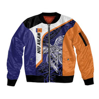 Personalised PNG New Ireland Sleeve Zip Bomber Jacket Bird of Paradise Tattoo Flag Motif LT9 Unisex Orange - Polynesian Pride
