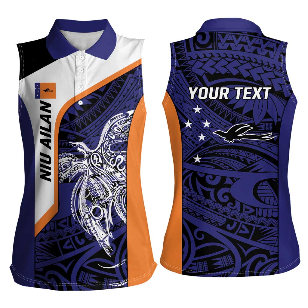 Personalised PNG New Ireland Women Sleeveless Polo Shirt Bird of Paradise Tattoo Flag Motif LT9 - Polynesian Pride