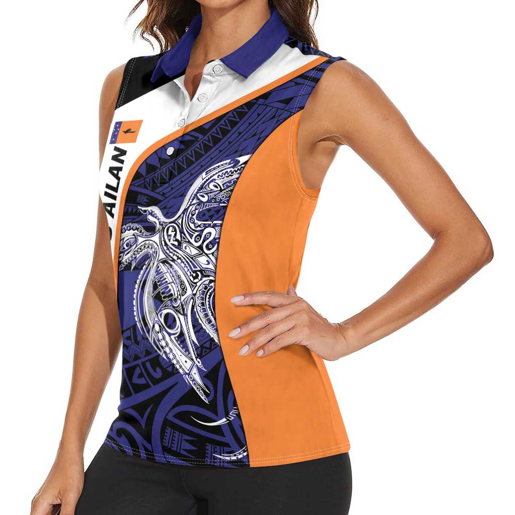 Personalised PNG New Ireland Women Sleeveless Polo Shirt Bird of Paradise Tattoo Flag Motif LT9 - Polynesian Pride