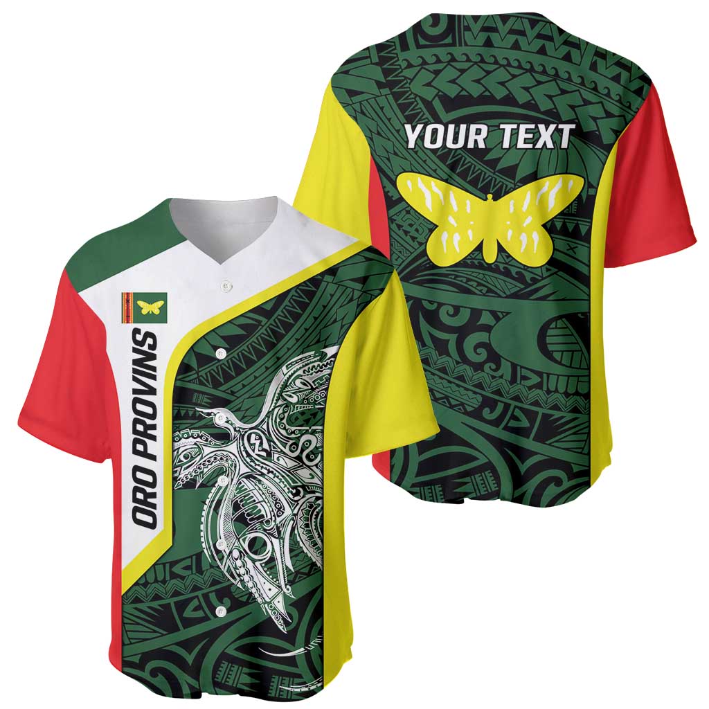 Personalised PNG Oro Province Baseball Jersey Bird of Paradise Tattoo Flag Motif LT9 - Polynesian Pride