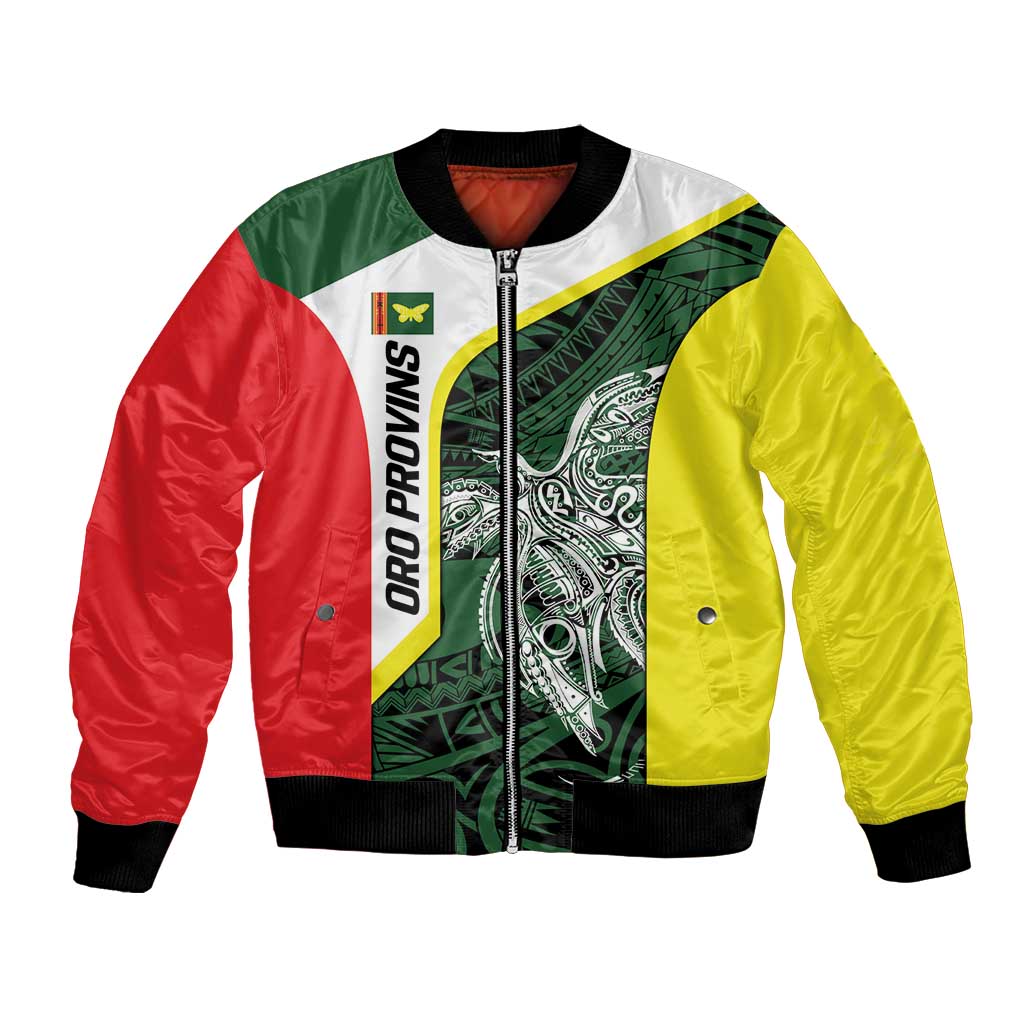 Personalised PNG Oro Province Bomber Jacket Bird of Paradise Tattoo Flag Motif LT9 Unisex Green - Polynesian Pride
