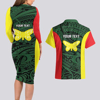 Personalised PNG Oro Province Couples Matching Long Sleeve Bodycon Dress and Hawaiian Shirt Bird of Paradise Tattoo Flag Motif LT9 - Polynesian Pride