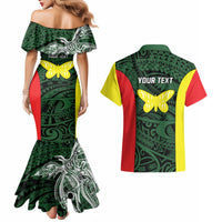 Personalised PNG Oro Province Couples Matching Mermaid Dress and Hawaiian Shirt Bird of Paradise Tattoo Flag Motif LT9 - Polynesian Pride
