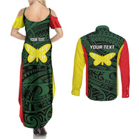 Personalised PNG Oro Province Couples Matching Summer Maxi Dress and Long Sleeve Button Shirt Bird of Paradise Tattoo Flag Motif LT9 - Polynesian Pride