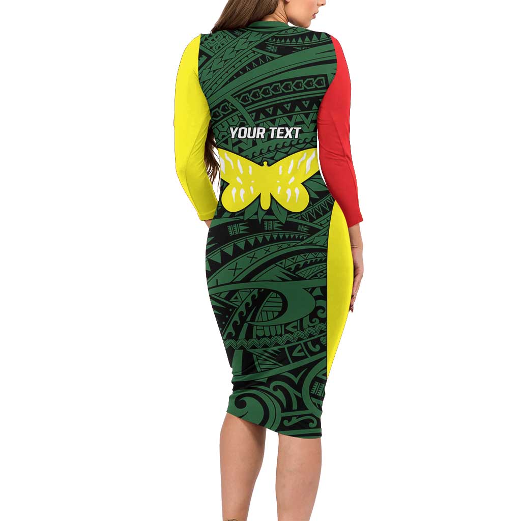 Personalised PNG Oro Province Family Matching Long Sleeve Bodycon Dress and Hawaiian Shirt Bird of Paradise Tattoo Flag Motif LT9 - Polynesian Pride