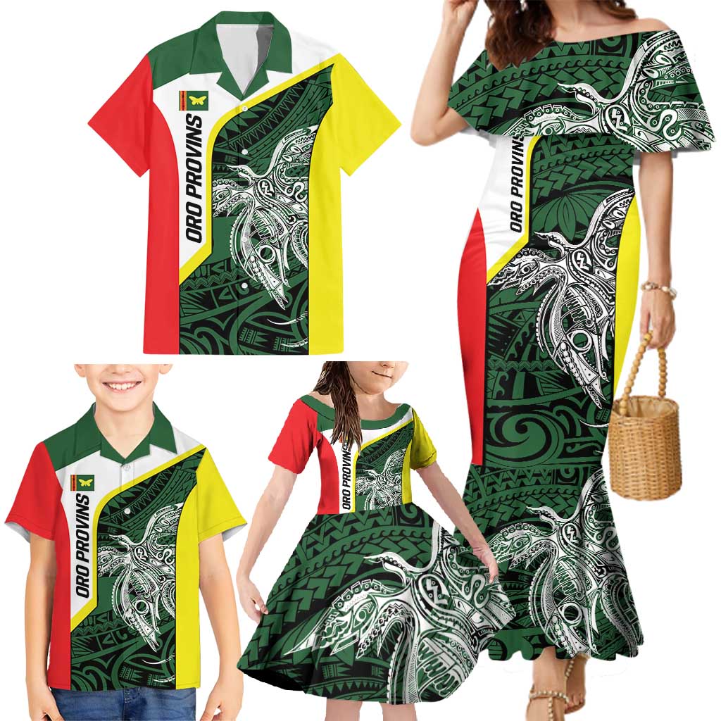 Personalised PNG Oro Province Family Matching Mermaid Dress and Hawaiian Shirt Bird of Paradise Tattoo Flag Motif LT9 - Polynesian Pride