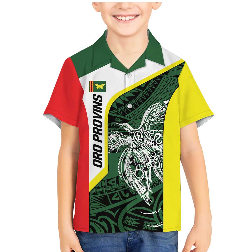 Personalised PNG Oro Province Family Matching Mermaid Dress and Hawaiian Shirt Bird of Paradise Tattoo Flag Motif LT9 Son's Shirt Green - Polynesian Pride
