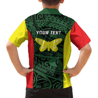 Personalised PNG Oro Province Family Matching Off The Shoulder Long Sleeve Dress and Hawaiian Shirt Bird of Paradise Tattoo Flag Motif LT9 - Polynesian Pride
