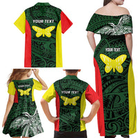 Personalised PNG Oro Province Family Matching Off Shoulder Maxi Dress and Hawaiian Shirt Bird of Paradise Tattoo Flag Motif LT9 - Polynesian Pride