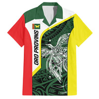 Personalised PNG Oro Province Family Matching Off Shoulder Short Dress and Hawaiian Shirt Bird of Paradise Tattoo Flag Motif LT9 Dad's Shirt - Short Sleeve Green - Polynesian Pride
