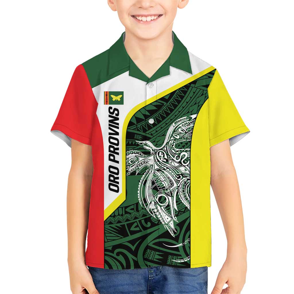 Personalised PNG Oro Province Family Matching Off Shoulder Short Dress and Hawaiian Shirt Bird of Paradise Tattoo Flag Motif LT9 Son's Shirt Green - Polynesian Pride