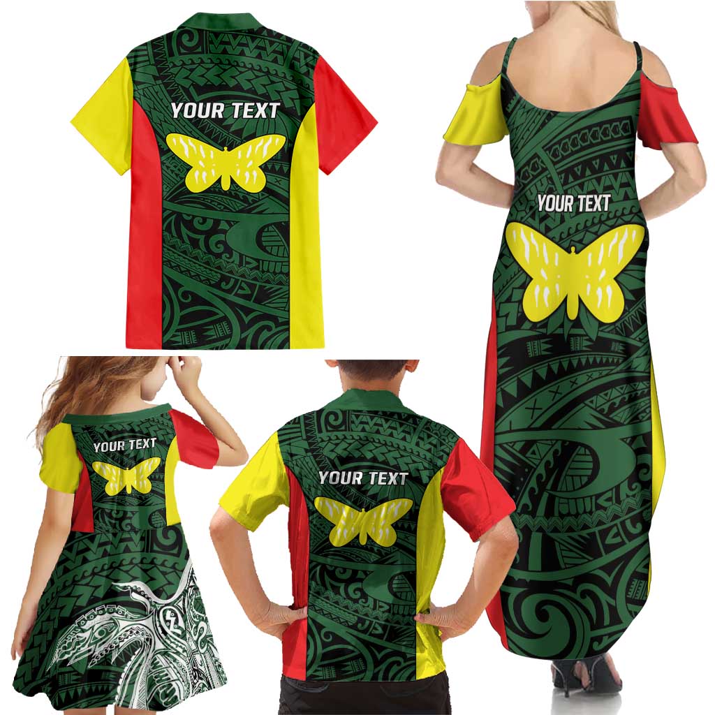 Personalised PNG Oro Province Family Matching Summer Maxi Dress and Hawaiian Shirt Bird of Paradise Tattoo Flag Motif LT9 - Polynesian Pride