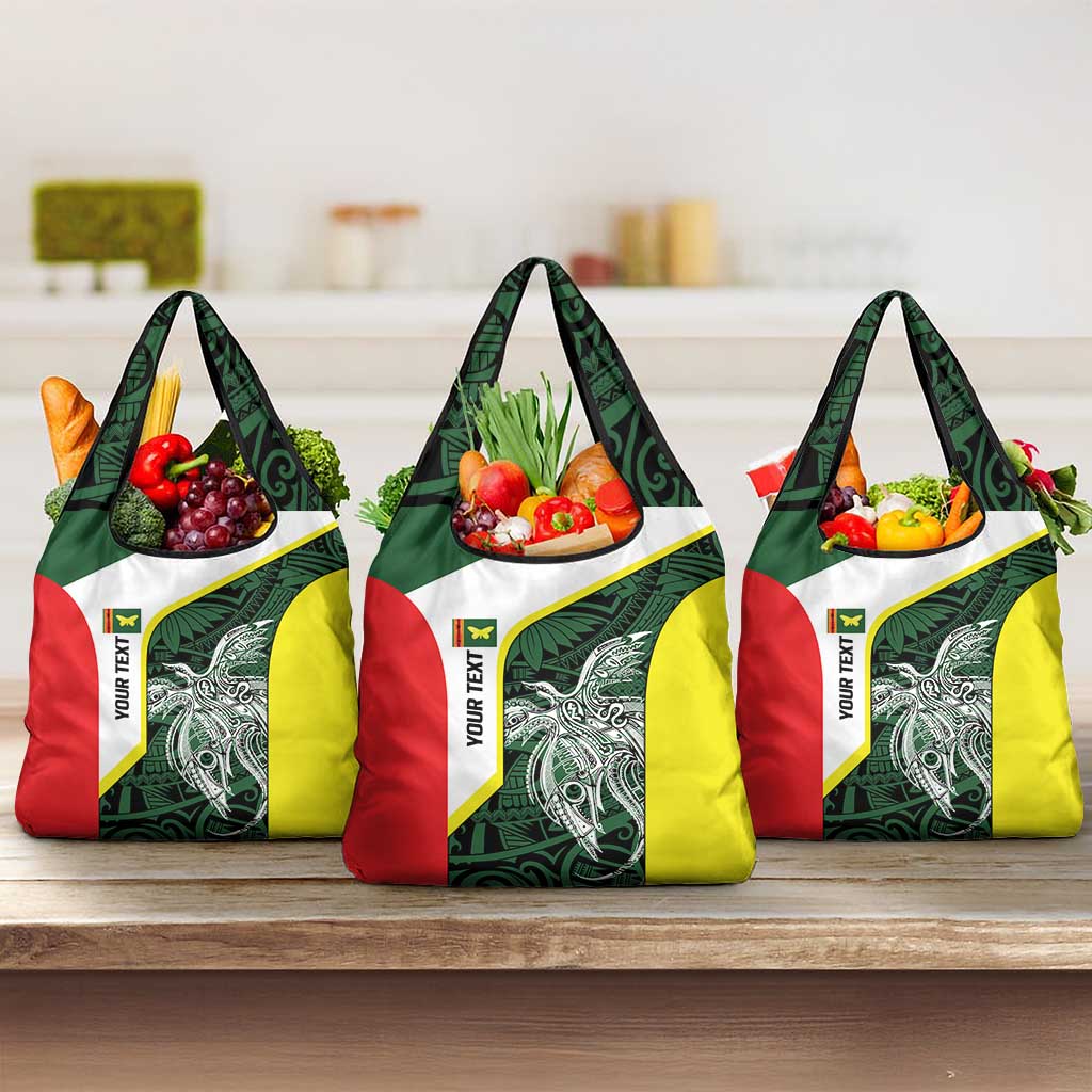 Personalised PNG Oro Province Grocery Bag Bird of Paradise Tattoo Flag Motif LT9 3-pack One Size Green - Polynesian Pride
