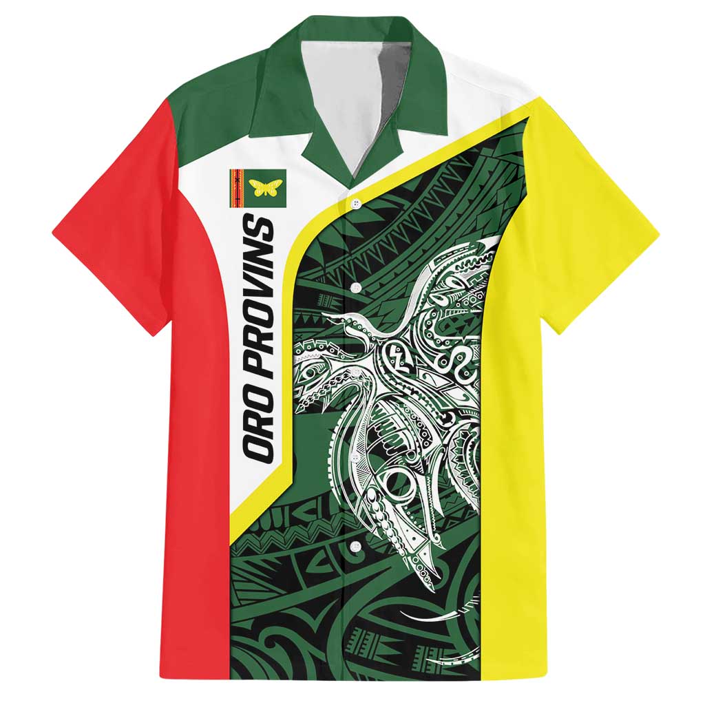 Personalised PNG Oro Province Hawaiian Shirt Bird of Paradise Tattoo Flag Motif LT9 Green - Polynesian Pride