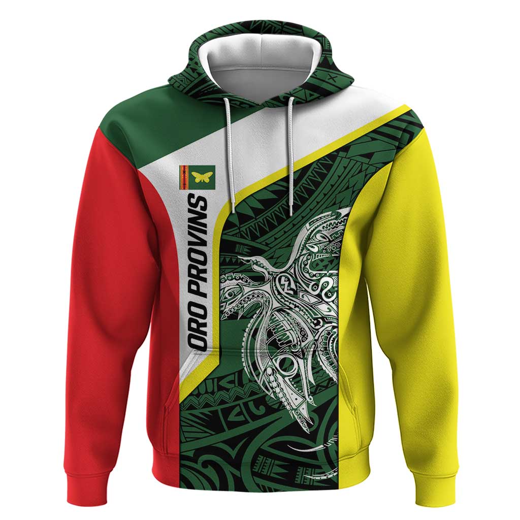 Personalised PNG Oro Province Hoodie Bird of Paradise Tattoo Flag Motif LT9 Pullover Hoodie Green - Polynesian Pride
