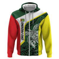 Personalised PNG Oro Province Hoodie Bird of Paradise Tattoo Flag Motif LT9 Zip Hoodie Green - Polynesian Pride