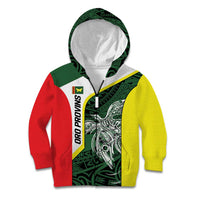 Personalised PNG Oro Province Kid Hoodie Bird of Paradise Tattoo Flag Motif LT9 Zip Hoodie Green - Polynesian Pride