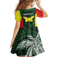 Personalised PNG Oro Province Kid Short Sleeve Dress Bird of Paradise Tattoo Flag Motif LT9 - Polynesian Pride
