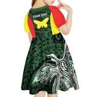 Personalised PNG Oro Province Kid Short Sleeve Dress Bird of Paradise Tattoo Flag Motif LT9 - Polynesian Pride