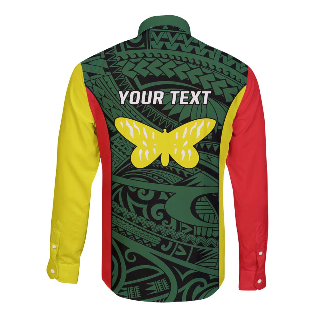 Personalised PNG Oro Province Long Sleeve Button Shirt Bird of Paradise Tattoo Flag Motif LT9 - Polynesian Pride