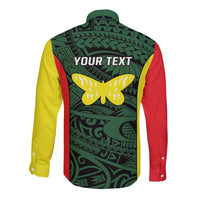 Personalised PNG Oro Province Long Sleeve Button Shirt Bird of Paradise Tattoo Flag Motif LT9 - Polynesian Pride