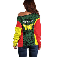 Personalised PNG Oro Province Off Shoulder Sweater Bird of Paradise Tattoo Flag Motif LT9 - Polynesian Pride