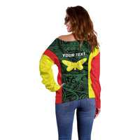 Personalised PNG Oro Province Off Shoulder Sweater Bird of Paradise Tattoo Flag Motif LT9 - Polynesian Pride