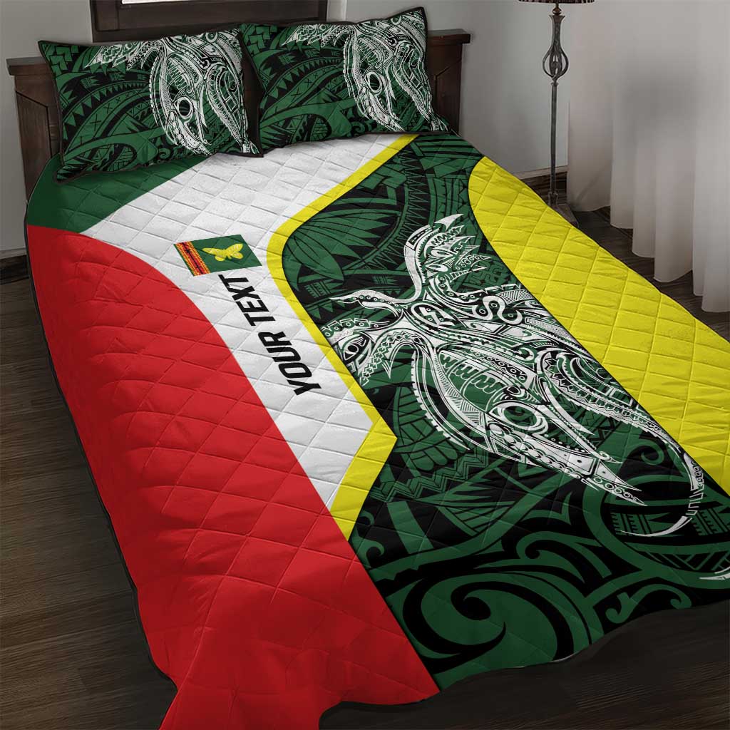 Personalised PNG Oro Province Quilt Bed Set Bird of Paradise Tattoo Flag Motif LT9 Green - Polynesian Pride