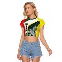 Personalised PNG Oro Province Raglan Cropped T Shirt Bird of Paradise Tattoo Flag Motif LT9 Female Green - Polynesian Pride