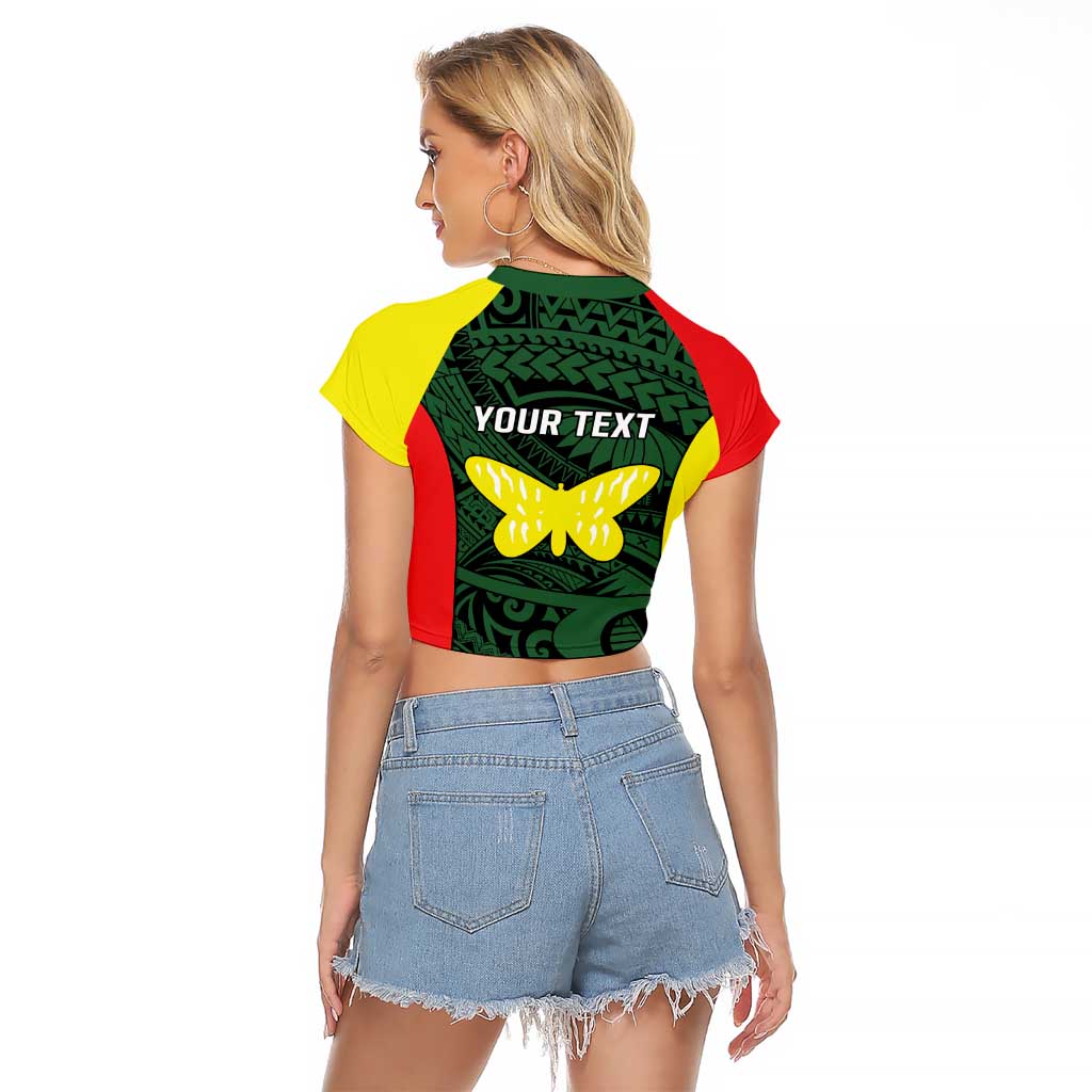 Personalised PNG Oro Province Raglan Cropped T Shirt Bird of Paradise Tattoo Flag Motif LT9 - Polynesian Pride