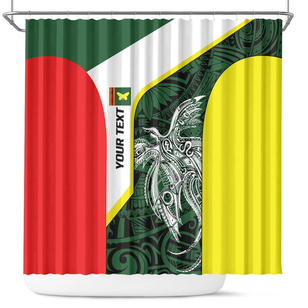 Personalised PNG Oro Province Shower Curtain Bird of Paradise Tattoo Flag Motif LT9 Green - Polynesian Pride