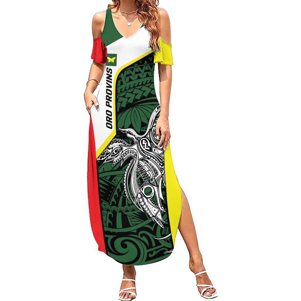 Personalised PNG Oro Province Summer Maxi Dress Bird of Paradise Tattoo Flag Motif LT9 Women Green - Polynesian Pride