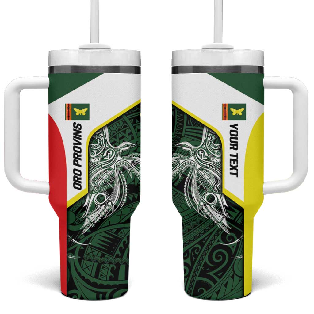 Personalised PNG Oro Province Tumbler With Handle Bird of Paradise Tattoo Flag Motif LT9 One Size: 40 oz Green - Polynesian Pride